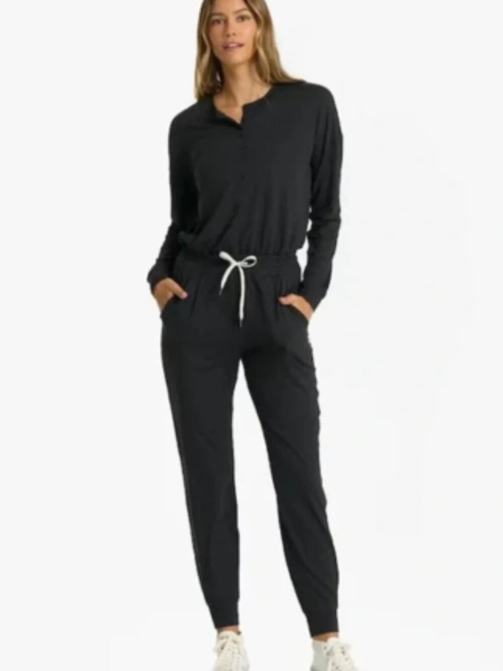 Vuori Lux Long Sleeve Henley Jumpsuit Heather Black Size Small